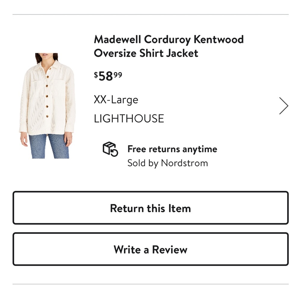 Madewell Corduroy Kentwood Oversized Shirt Jacket